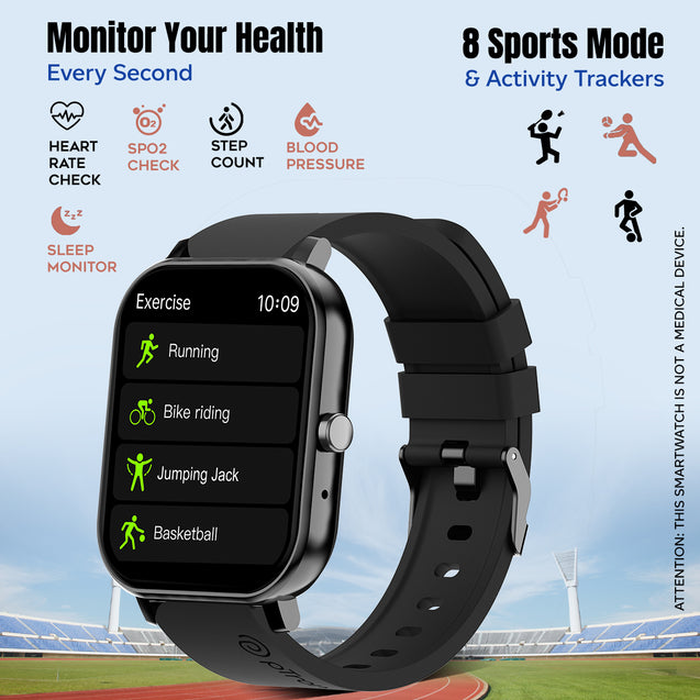 pTron Force X10S Smartwatch with Bluetooth Calling, 1.85" Full Touch Display, 600 NITS Brightness, HR, SpO2, Watch Faces, Voice Assistant, 5days Battery Life & IP68 Waterproof (Black)