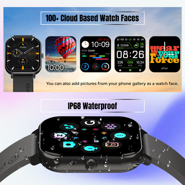 pTron Force X10S Smartwatch with Bluetooth Calling, 1.85" Full Touch Display, 600 NITS Brightness, HR, SpO2, Watch Faces, Voice Assistant, 5days Battery Life & IP68 Waterproof (Black)