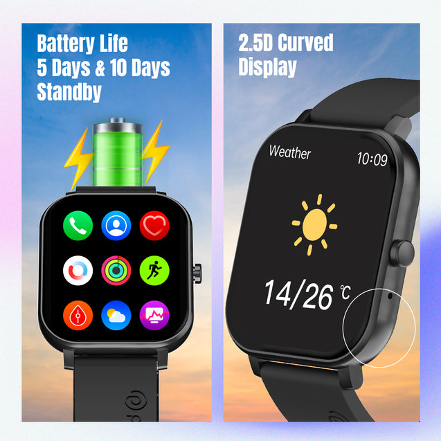 pTron Force X10S Smartwatch with Bluetooth Calling, 1.85" Full Touch Display, 600 NITS Brightness, HR, SpO2, Watch Faces, Voice Assistant, 5days Battery Life & IP68 Waterproof (Black)