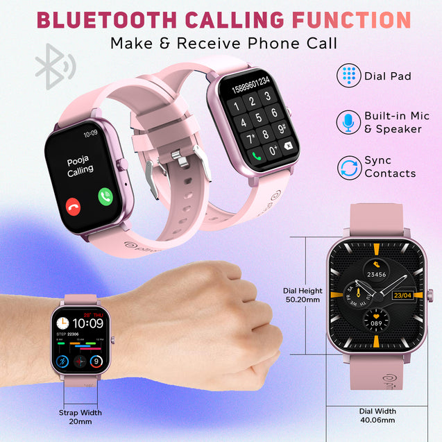 pTron Force X10S Smartwatch with Bluetooth Calling, 1.85" Full Touch Display, 600 NITS Brightness, HR, SpO2, Watch Faces, Voice Assistant, 5 days Battery Life & IP68 Waterproof (Pink)