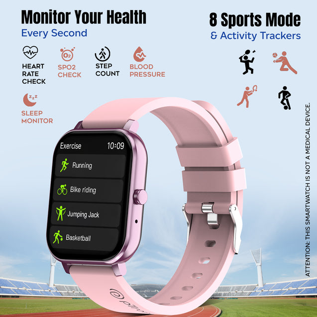 pTron Force X10S Smartwatch with Bluetooth Calling, 1.85" Full Touch Display, 600 NITS Brightness, HR, SpO2, Watch Faces, Voice Assistant, 5 days Battery Life & IP68 Waterproof (Pink)