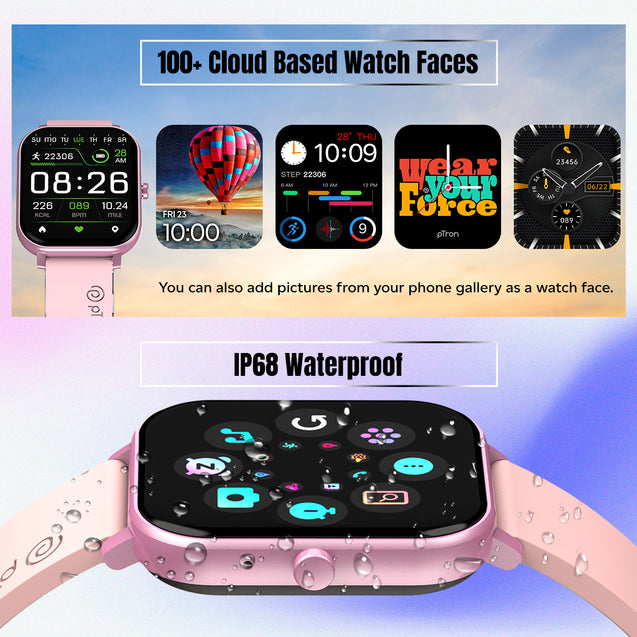pTron Force X10S Smartwatch with Bluetooth Calling, 1.85" Full Touch Display, 600 NITS Brightness, HR, SpO2, Watch Faces, Voice Assistant, 5 days Battery Life & IP68 Waterproof (Pink)