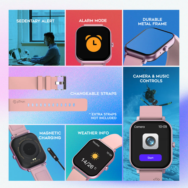 pTron Force X10S Smartwatch with Bluetooth Calling, 1.85" Full Touch Display, 600 NITS Brightness, HR, SpO2, Watch Faces, Voice Assistant, 5 days Battery Life & IP68 Waterproof (Pink)