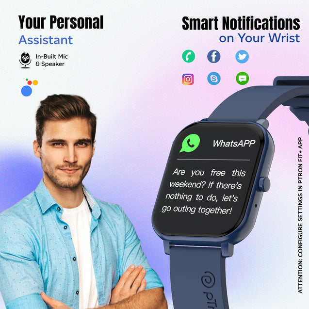 pTron Force X10S Smartwatch with Bluetooth Calling, 1.85" Full Touch Display, 600 NITS Brightness, HR, SpO2, Watch Faces, Voice Assistant, 5 days Battery Life & IP68 Waterproof (Blue)