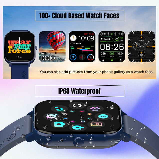 pTron Force X10S Smartwatch with Bluetooth Calling, 1.85" Full Touch Display, 600 NITS Brightness, HR, SpO2, Watch Faces, Voice Assistant, 5 days Battery Life & IP68 Waterproof (Blue)