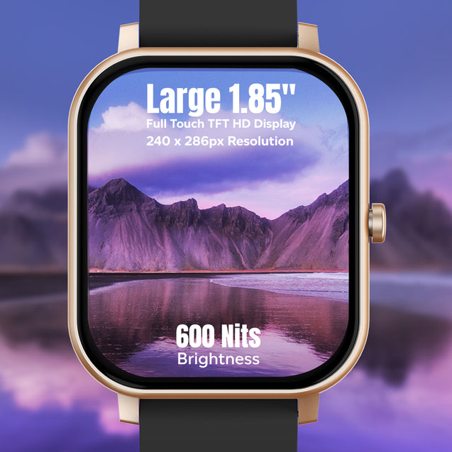 pTron Force X10S Smartwatch with Bluetooth Calling, 1.85" Full Touch Display, 600 NITS Brightness, HR, SpO2, Watch Faces, Voice Assistant, 5 days Battery Life & IP68 Waterproof (Gold)