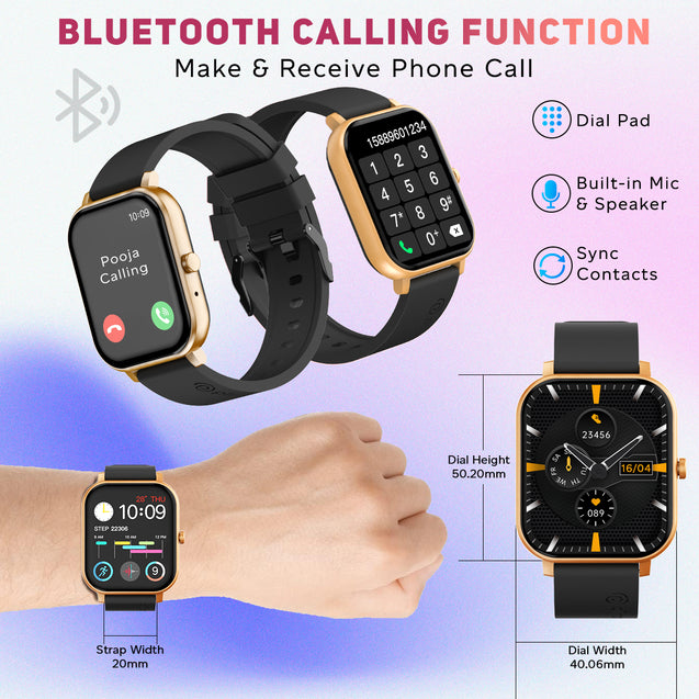 pTron Force X10S Smartwatch with Bluetooth Calling, 1.85" Full Touch Display, 600 NITS Brightness, HR, SpO2, Watch Faces, Voice Assistant, 5 days Battery Life & IP68 Waterproof (Gold)