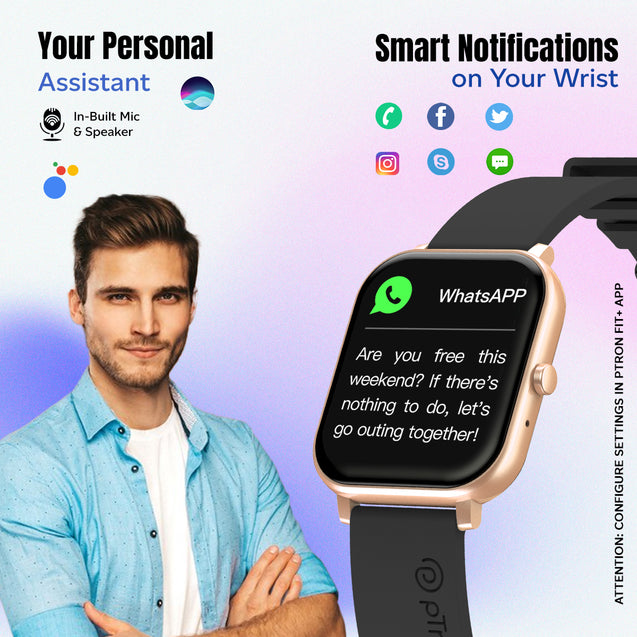 pTron Force X10S Smartwatch with Bluetooth Calling, 1.85" Full Touch Display, 600 NITS Brightness, HR, SpO2, Watch Faces, Voice Assistant, 5 days Battery Life & IP68 Waterproof (Gold)