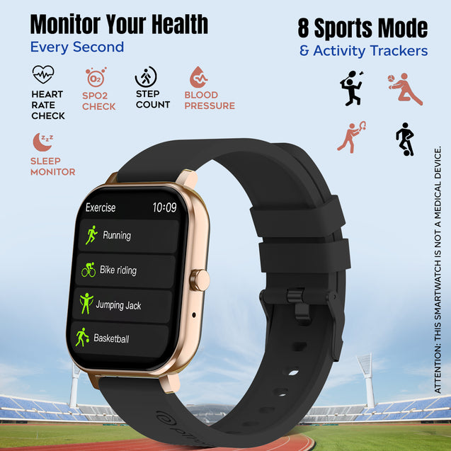 pTron Force X10S Smartwatch with Bluetooth Calling, 1.85" Full Touch Display, 600 NITS Brightness, HR, SpO2, Watch Faces, Voice Assistant, 5 days Battery Life & IP68 Waterproof (Gold)