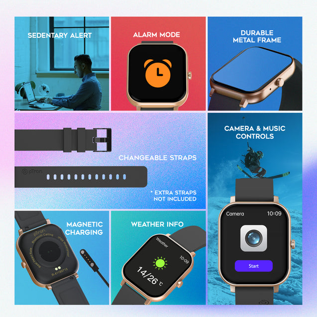 pTron Force X10S Smartwatch with Bluetooth Calling, 1.85" Full Touch Display, 600 NITS Brightness, HR, SpO2, Watch Faces, Voice Assistant, 5 days Battery Life & IP68 Waterproof (Gold)