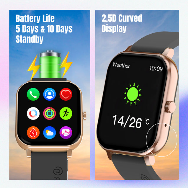 pTron Force X10S Smartwatch with Bluetooth Calling, 1.85" Full Touch Display, 600 NITS Brightness, HR, SpO2, Watch Faces, Voice Assistant, 5 days Battery Life & IP68 Waterproof (Gold)