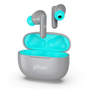 pTron Bassbuds Zen In-Ear TWS Earbuds with Quad ENC Mic, 50Hrs Playtime, Low Latency, Bluetooth 5.3 Wireless Headphones, Deep Bass, Touch Control, Type-C Fast Charging & IPX4 Water Resistant (Grey)
