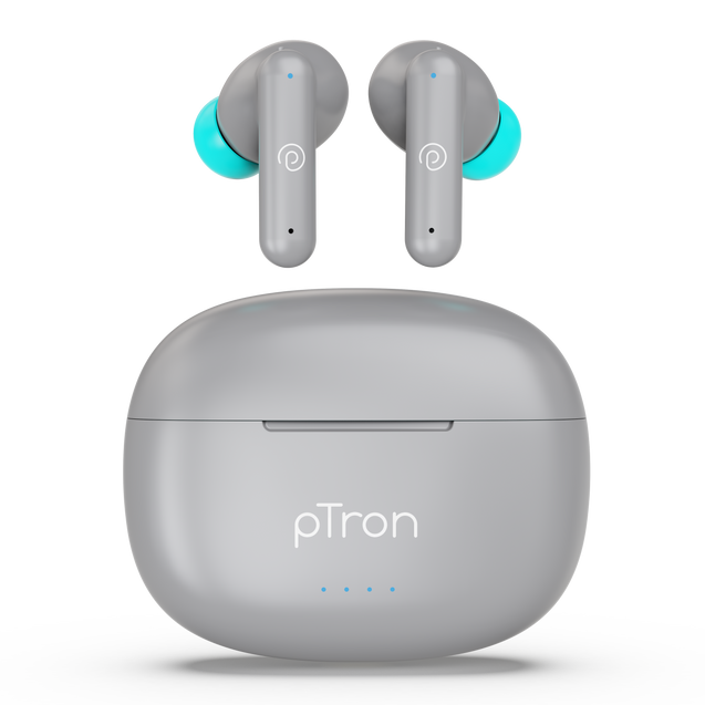 pTron Bassbuds Zen In-Ear TWS Earbuds with Quad ENC Mic, 50Hrs Playtime, Low Latency, Bluetooth 5.3 Wireless Headphones, Deep Bass, Touch Control, Type-C Fast Charging & IPX4 Water Resistant (Grey)