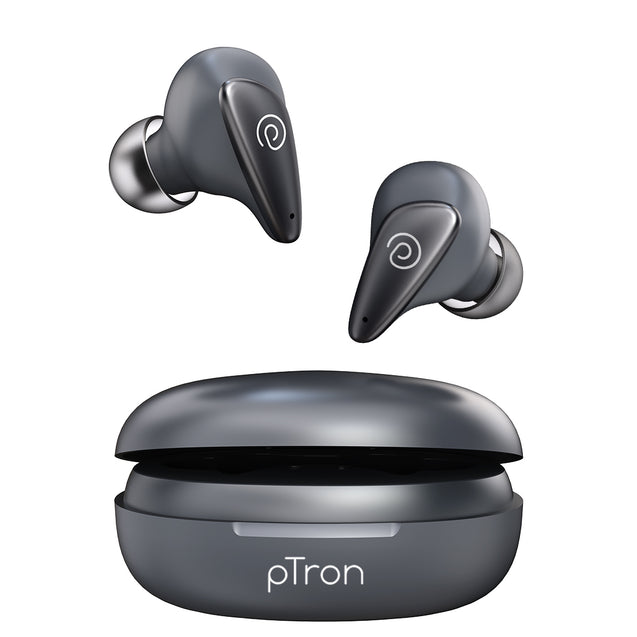 pTron Bassbuds Wave with TruTalk AI-ENC Calls, Movie/Music Modes, Deep Bass, BT5.3 Wireless Headphones, 40Hrs Combined Playtime, in-Ear TWS Earbuds, Touch Control, Type-C Fast Charging & IPX4 (Grey)