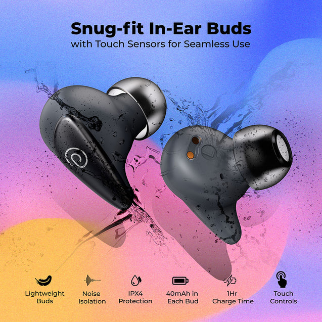 pTron Bassbuds Wave with TruTalk AI-ENC Calls, Movie/Music Modes, Deep Bass, BT5.3 Wireless Headphones, 40Hrs Combined Playtime, in-Ear TWS Earbuds, Touch Control, Type-C Fast Charging & IPX4 (Grey)