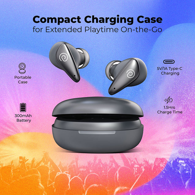 pTron Bassbuds Wave with TruTalk AI-ENC Calls, Movie/Music Modes, Deep Bass, BT5.3 Wireless Headphones, 40Hrs Combined Playtime, in-Ear TWS Earbuds, Touch Control, Type-C Fast Charging & IPX4 (Grey)