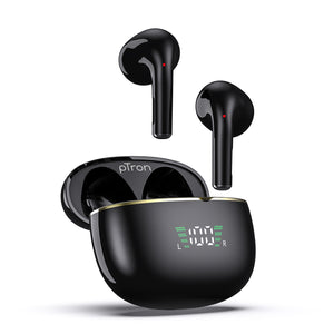 pTron Bassbuds Perl in-Ear TWS Earbuds, TruTalk AI-ENC Calls, Immersive Sound, 28H Playtime, Music/Game Modes, Bluetooth 5.3 Wireless Headphones, Pinch Touch Control, Type-C Fast Charge (Black)