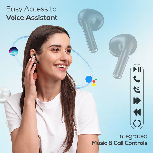 pTron Bassbuds Perl in-Ear TWS Earbuds, TruTalk AI-ENC Calls, Immersive Sound, 28H Playtime, Music/Game Modes, Bluetooth 5.3 Wireless Headphones, Pinch Touch Control, Type-C Fast Charge (Black)
