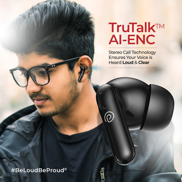pTron Zenbuds Evo TWS Earbuds, AI-TruTalk Enc Calls, 45Ms Movie/Music Modes, Deep Bass, 32Hrs Playtime, Bluetooth 5.3 Headphones, IPX5 Water Resistant & Type-C Fast Charging (Black)