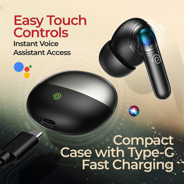 pTron Zenbuds Evo TWS Earbuds, AI-TruTalk Enc Calls, 45Ms Movie/Music Modes, Deep Bass, 32Hrs Playtime, Bluetooth 5.3 Headphones, IPX5 Water Resistant & Type-C Fast Charging (Black)