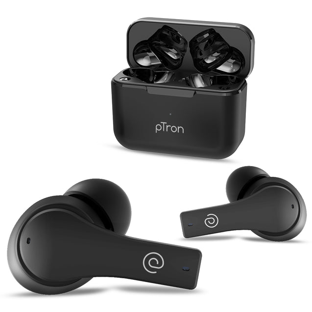 pTron Bassbuds Tango In-Ear TWS Earbuds, TruTalk AI-ENC Calls, Movie Mode, 40Hrs Playtime, Bluetooth 5.1 Headphone with HD Mics, Touch Control, IPX4 Water-Resistant & Type-C Fast Charging (Bold Black)