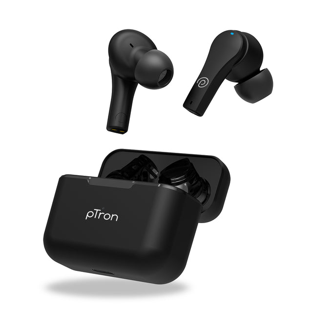 pTron Bassbuds Tango In-Ear TWS Earbuds, TruTalk AI-ENC Calls, Movie Mode, 40Hrs Playtime, Bluetooth 5.1 Headphone with HD Mics, Touch Control, IPX4 Water-Resistant & Type-C Fast Charging (Bold Black)