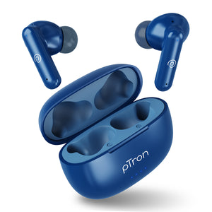 pTron Bassbuds Zen In-Ear TWS Earbuds with Quad Mic TruTalk ENC Calls, 50Hrs Playtime, Bluetooth 5.3 Headphone with Mic, Deep Bass, Game/Music Modes, Touch Control, Type-C Fast Charging & IPX4 (Blue)