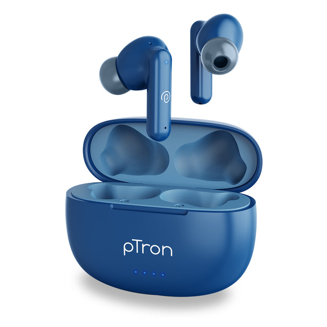 pTron Bassbuds Zen In-Ear TWS Earbuds with Quad Mic TruTalk ENC Calls, 50Hrs Playtime, Bluetooth 5.3 Headphone with Mic, Deep Bass, Game/Music Modes, Touch Control, Type-C Fast Charging & IPX4 (Blue)