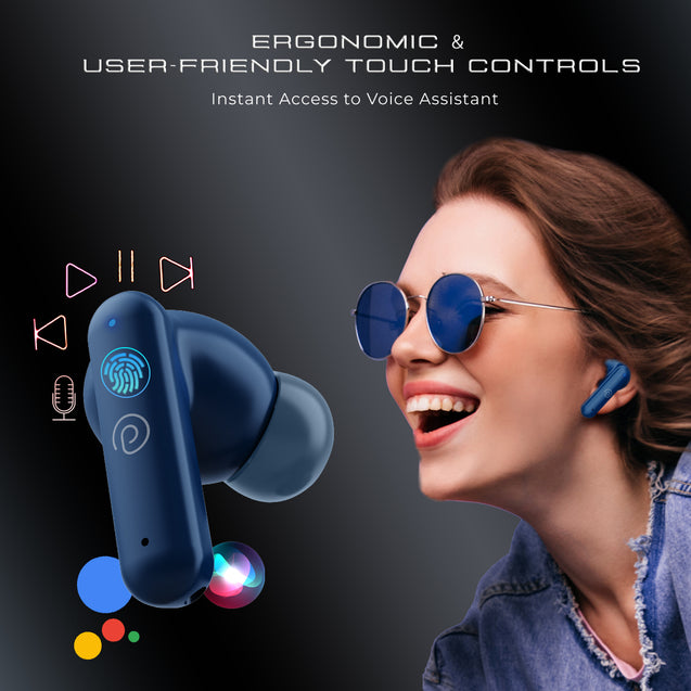 pTron Bassbuds Zen In-Ear TWS Earbuds with Quad Mic TruTalk ENC Calls, 50Hrs Playtime, Bluetooth 5.3 Headphone with Mic, Deep Bass, Game/Music Modes, Touch Control, Type-C Fast Charging & IPX4 (Blue)