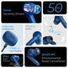 pTron Bassbuds Zen In-Ear TWS Earbuds with Quad Mic TruTalk ENC Calls, 50Hrs Playtime, Bluetooth 5.3 Headphone with Mic, Deep Bass, Game/Music Modes, Touch Control, Type-C Fast Charging & IPX4 (Blue)