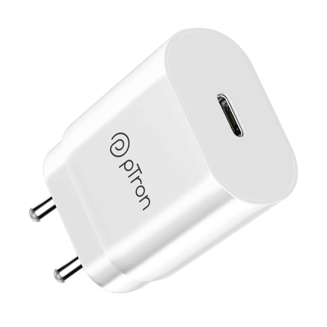 pTron Volta FC17 25W Type-C to Type-C PD Superfast USB TypeC Charger for Samsung S21/S21+/S21 Ultra/S20/S20+/S20 Ultra/Note 20/Note 20 Ultra/Note 10/Note10+ M51/M42/F23 5G/M53 5G (Charger only) White