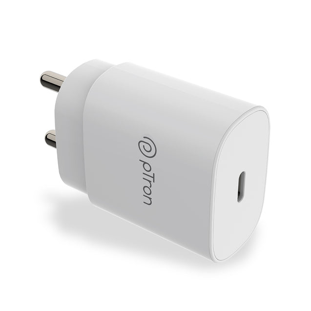 pTron Volta FC17 25W Type-C to Type-C PD Superfast USB TypeC Charger for Samsung S21/S21+/S21 Ultra/S20/S20+/S20 Ultra/Note 20/Note 20 Ultra/Note 10/Note10+ M51/M42/F23 5G/M53 5G (Charger only) White