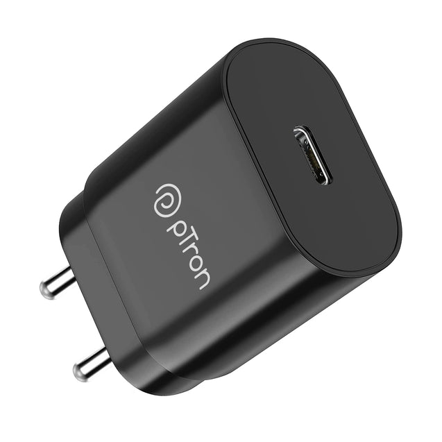 pTron Volta FC17 25W Type-C to Type-C PD Superfast USB TypeC Charger for Samsung S21/S21+/S21 Ultra/S20/S20+/S20 Ultra/Note 20/Note 20 Ultra/Note 10/Note10+ M51/M42/F23 5G/M53 5G (Charger only) Black