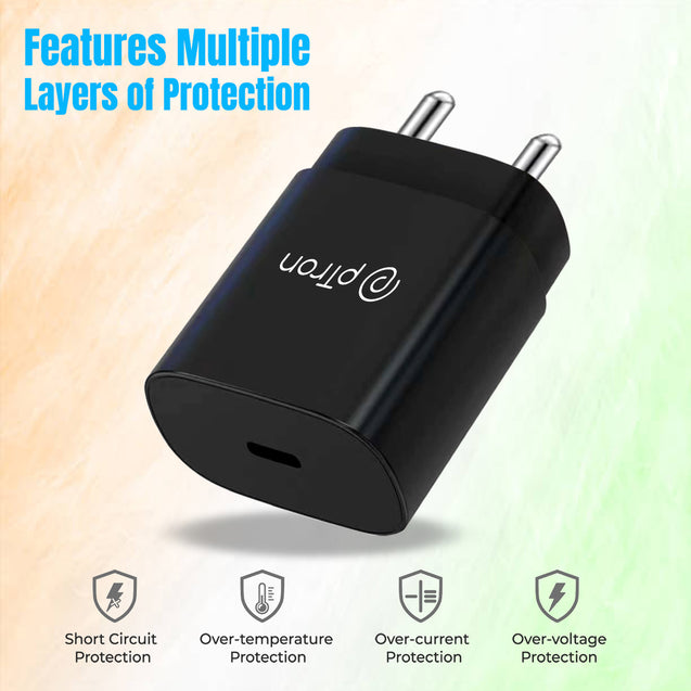 pTron Volta FC17 25W Type-C to Type-C PD Superfast USB TypeC Charger for Samsung S21/S21+/S21 Ultra/S20/S20+/S20 Ultra/Note 20/Note 20 Ultra/Note 10/Note10+ M51/M42/F23 5G/M53 5G (Charger only) Black