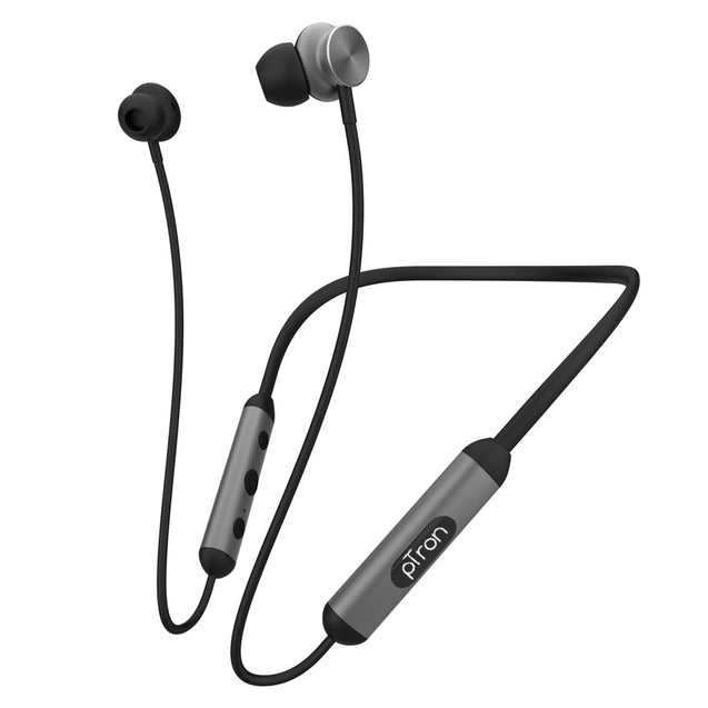 pTron InTunes Ultima in-Ear Wireless Earphones with Mic, 18 Hrs Music with Mega Bass, Bluetooth 5.0 Neckband, Lightweight, Voice Assistant, Type-C Fast Charging, IPX4 Water Resistant (Black & Grey)