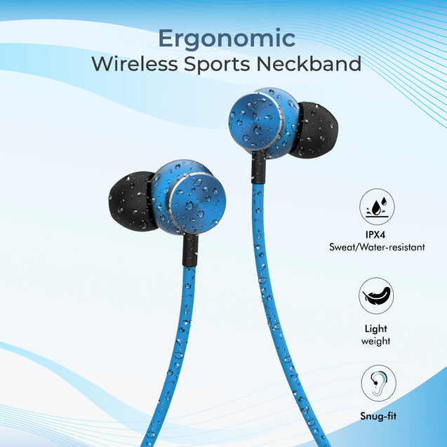 pTron InTunes Ultima in-Ear Wireless Earphones with Mic, 18 Hrs Music with Mega Bass, Bluetooth 5.0 Neckband, Lightweight, Voice Assistant, Type-C Fast Charging, IPX4 Water Resistant (Black & Blue)
