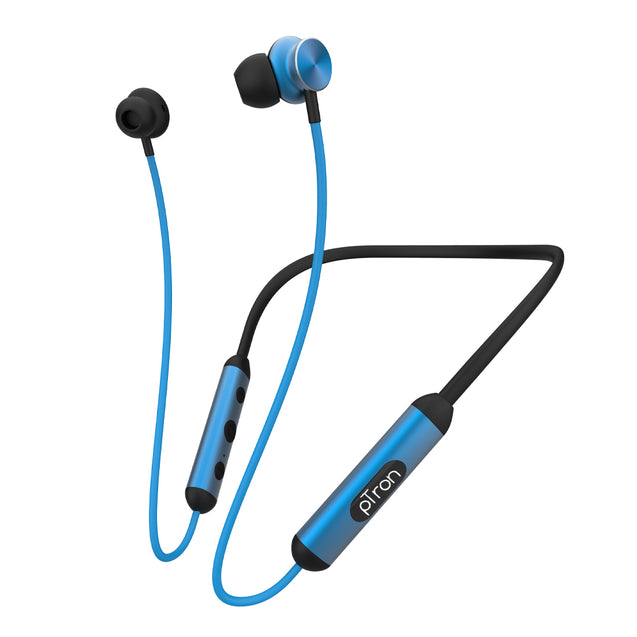 pTron InTunes Ultima in-Ear Wireless Earphones with Mic, 18 Hrs Music with Mega Bass, Bluetooth 5.0 Neckband, Lightweight, Voice Assistant, Type-C Fast Charging, IPX4 Water Resistant (Black & Blue)