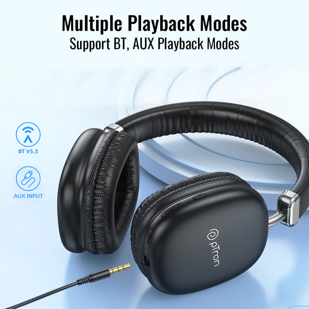 pTron Studio Ultima 35dB ANC Hybrid Active Noise Cancelling Over-Ear Headphones, 70Hrs Playtime, Punchy Bass, HD Mic, Bluetooth 5.3, Voice Assistant & Type-C Fast Charging (Black)