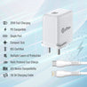 pTron Volta Zip 20W PD Fast Charger for iPhone 14/14 Plus/14 Pro/14 Pro Max,iPhone 13/13 Pro/13 Pro Max/13 Mini,12/12 Mini/12 Pro Max,iPhone 11 Series with PD3.0, Type-C 20W Adapter with Cable (White)