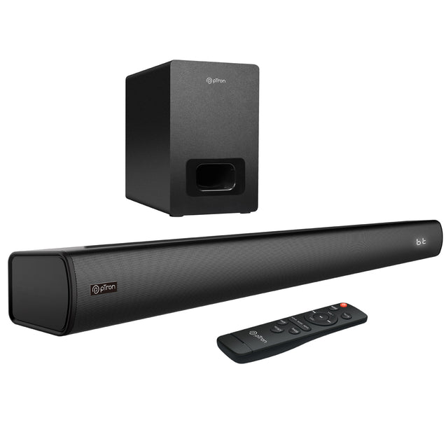 pTron Jazz Pro 120W Soundbar with Wired Subwoofer for TV, 2.1 CH, Multi-Connectivity BT5.3/HDMI ARC/Opt in/Aux/USB, Equaliser Modes Movie/Music/News, Remote Control & LED Display (Black)