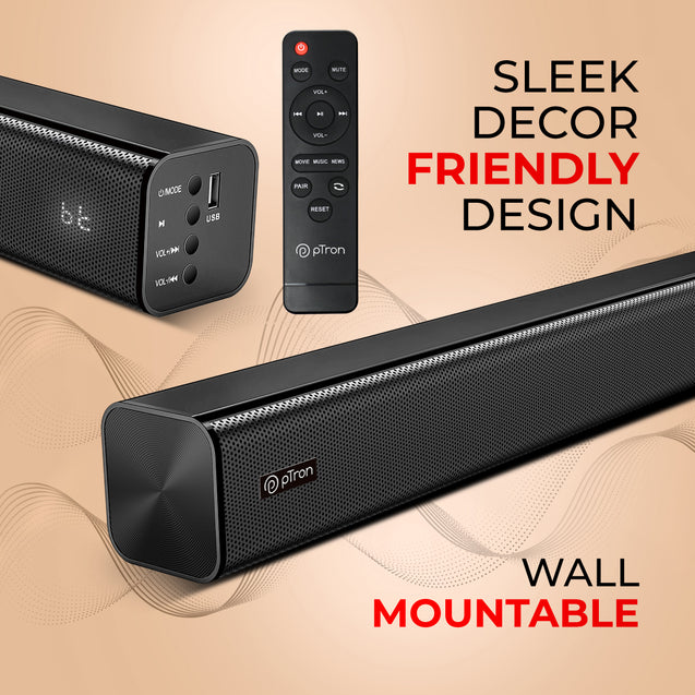 pTron Jazz 2.0 Channel Soundbar for TV, Multi-Connectivity BT5.3/HDMI ARC/Opt-in/Aux/USB, 40W Immersive Stereo Sound, 3 Equalizer Modes Movie/Music/News & Remote Control (Black)
