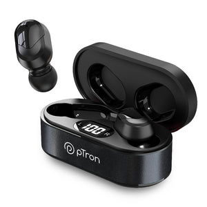 pTron Bassbuds Plus in-Ear TWS Earbuds with HD Mic, Bluetooth 5.0 Headphones, Stereo Sound, Clear Calls, 28Hrs Playback Time, Voice Assistant, IPX4 Water Resistant & Fast Charging (Pearl Black)