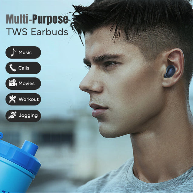 pTron Bassbuds Plus in-Ear TWS Earbuds with HD Mic, Bluetooth 5.0 Headphones, Stereo Sound, Clear Calls, 28Hrs Playback Time, Voice Assistant, IPX4 Water Resistant & Fast Charging (Pearl Black)