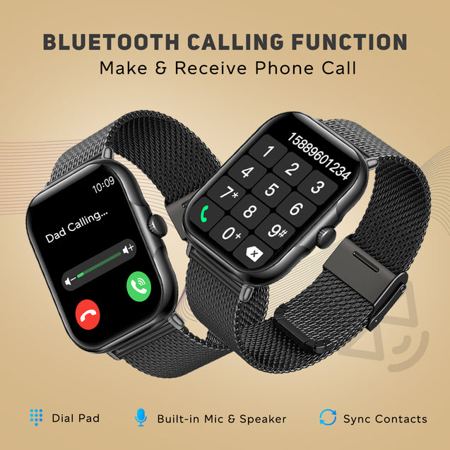 pTron Pulsefit P61+ 1.85" Full Touch Display Bluetooth Calling Smartwatch, Functional Crown, 580 NITS Brightness, Mesh Metal Strap, HR, SpO2, Watch Faces, Inbuilt Games & 5 Days Battery Life (Black)