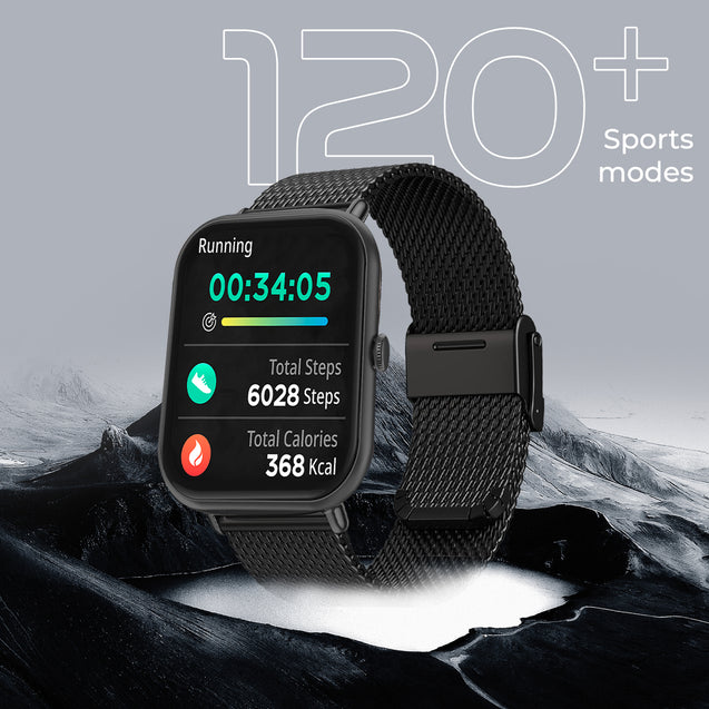 pTron Reflect Ace Smartwatch, Bluetooth Calling, 1.85" Touch Display, 600 NITS Bright, Metal Strap, 120+Sports Mode, High-Speed Realtek Processor, DaFit App & 7days Battery Life (Black)