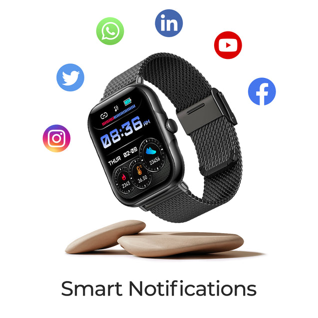 pTron Reflect Ace Smartwatch, Bluetooth Calling, 1.85" Touch Display, 600 NITS Bright, Metal Strap, 120+Sports Mode, High-Speed Realtek Processor, DaFit App & 7days Battery Life (Black)