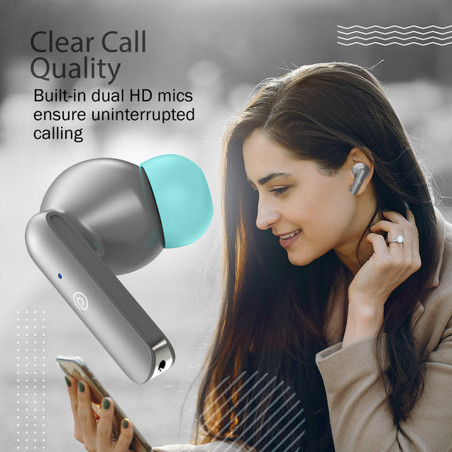 pTron Bassbuds Duo in-Ear Wireless Earbuds, Immersive Sound, 32Hrs Playtime, Clear Calls TWS Earbuds, Bluetooth V5.1 Headphones, Type-C Fast Charging, Voice Assistant &amp; IPX4 Water Resistant (Grey)