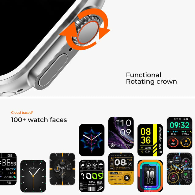 pTron Reflect Pro Plus Smartwatch, Bluetooth Calling, 2.01" Full Touch Display, Full Metal Body, 600 NITS, Digital Crown,100+ Watch Faces,HR,SpO2,Voice Assist, 5 Days Battery Life (Silver)