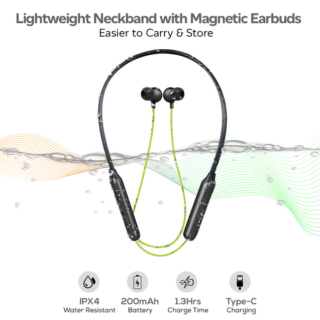 pTron Tangent Duo Bluetooth 5.2 Wireless in-Ear Earphones with Mic,Magnetic Earbuds (Green/Black)