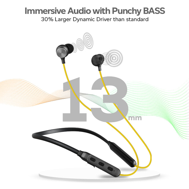 pTron Tangent Duo Bluetooth 5.2 Wireless in-Ear Earphones with Mic,Magnetic Earbuds (Yellow/Black)